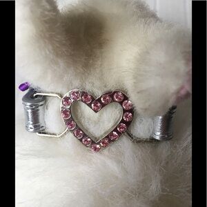 Collar Silver w/Pink Rhinestone Heart XS, S, M